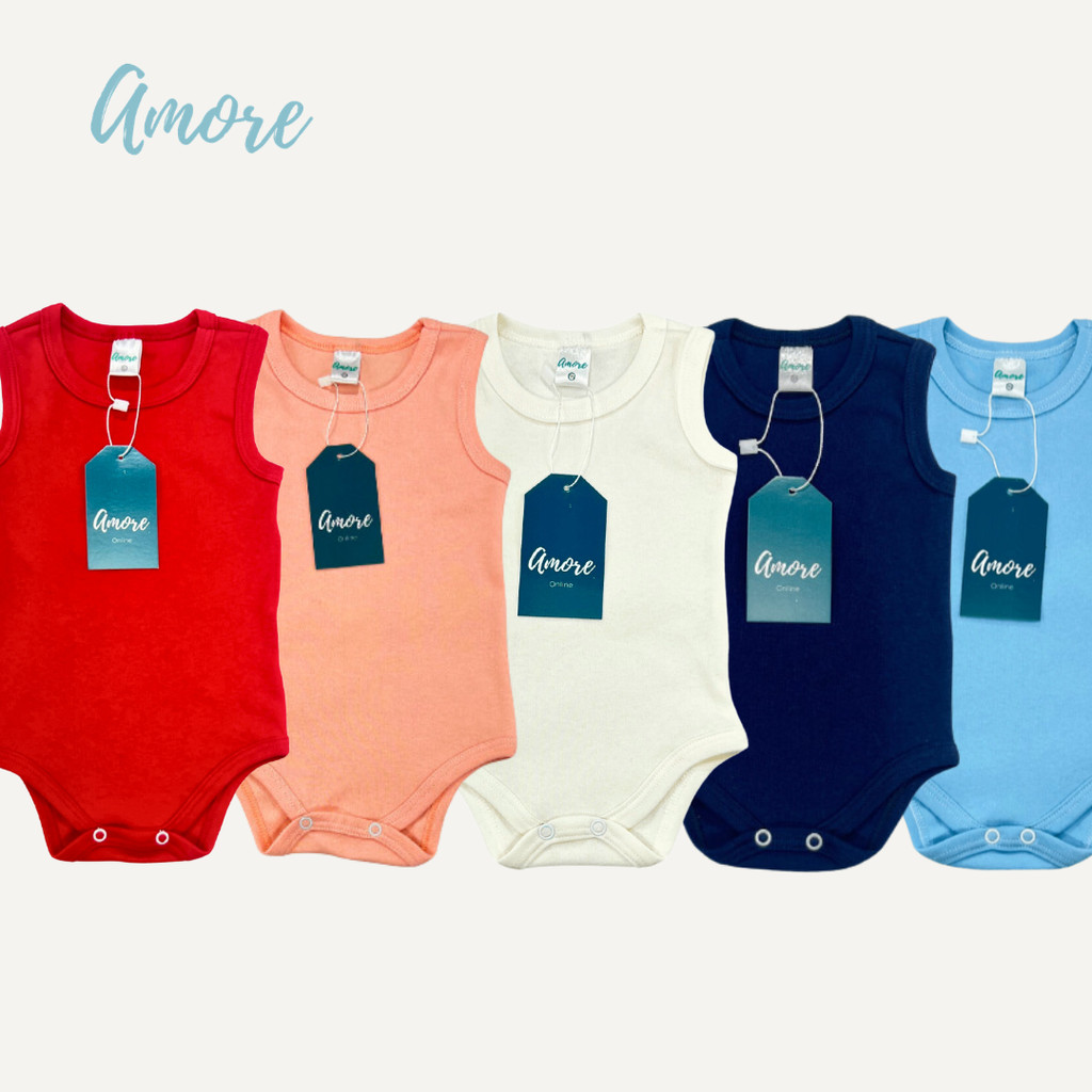 Roupa Bebê Body Regata Amore Liso Sortido Menina Menino 100% Algodão