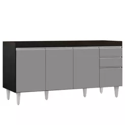 Balcão Gabinete 160cm Sem Tampo 4 Portas 2 Gavetas Arkansas Preto/Cinza - Lumil Móveis
