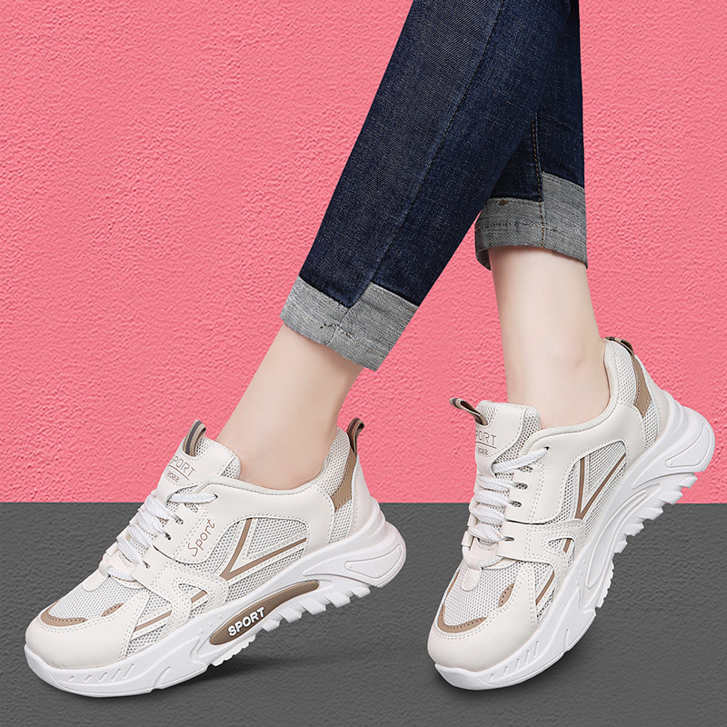 Sapatos femininos sapatos 2024 novo estilo estudante papai sapatos primavera outono malha respirável sapatos esportivos