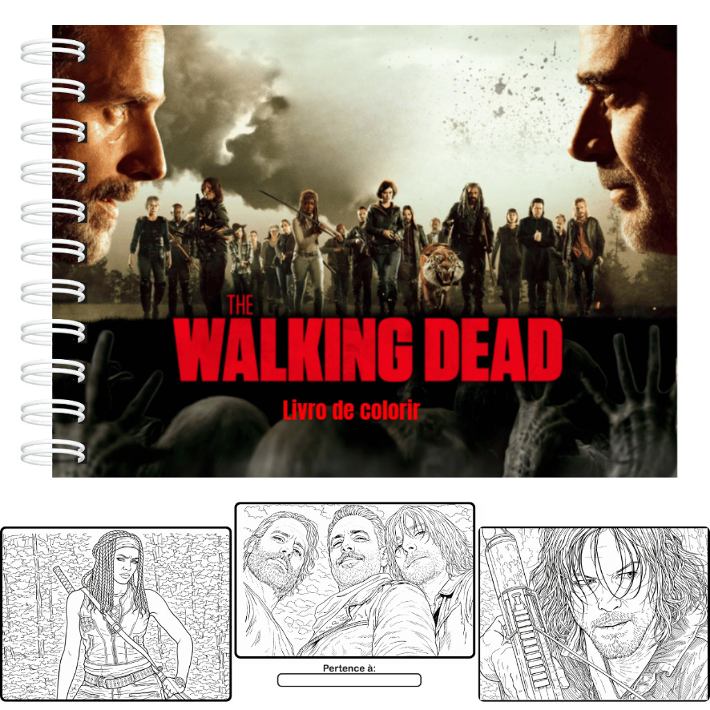 Livro de Colorir The Walking Dead Capa Dura 50 Folhas Grossas + Acetato