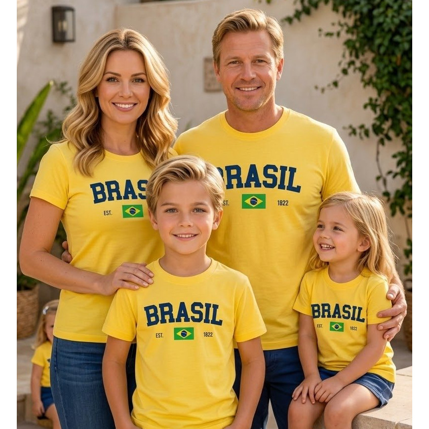 Camiseta Infantil Brasil Seleção Unissex Adulto Algodão Premium Estampa Copa Confortável Moda Verão