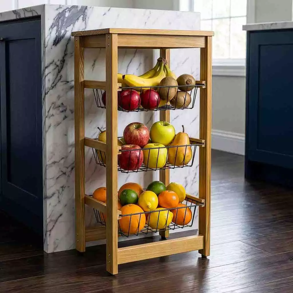 Fruteira Decoração rustica Casa nova Fruteira de cozinha Cesto de madeira Multiuso — imagem 1