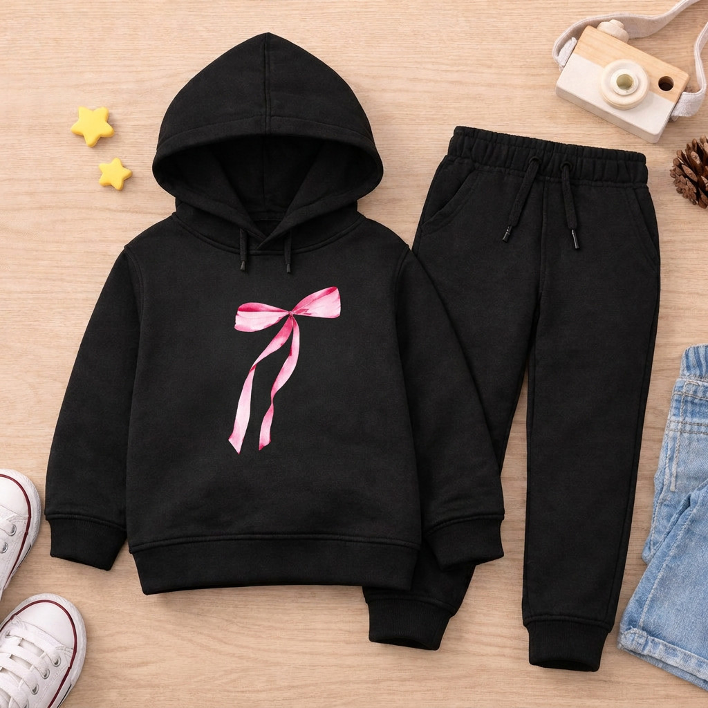 Conjunto Infantil de Moletom com Capuz Estampado e Calça Macia de Inverno