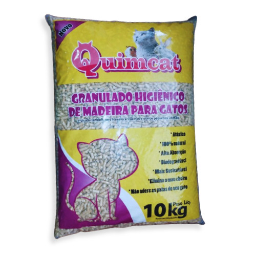 Pellet Quimcat 10kg Granulado Higiênico Para Gatos e Roedores (Substitui Areia)