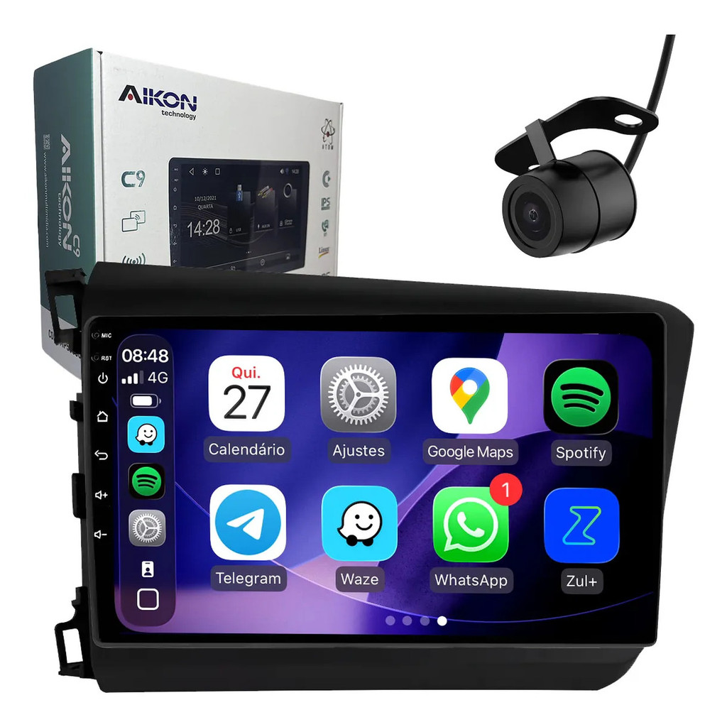 Multimidia Carplay Aikon Civic 2012 A 2016 G9 + Câm De Ré