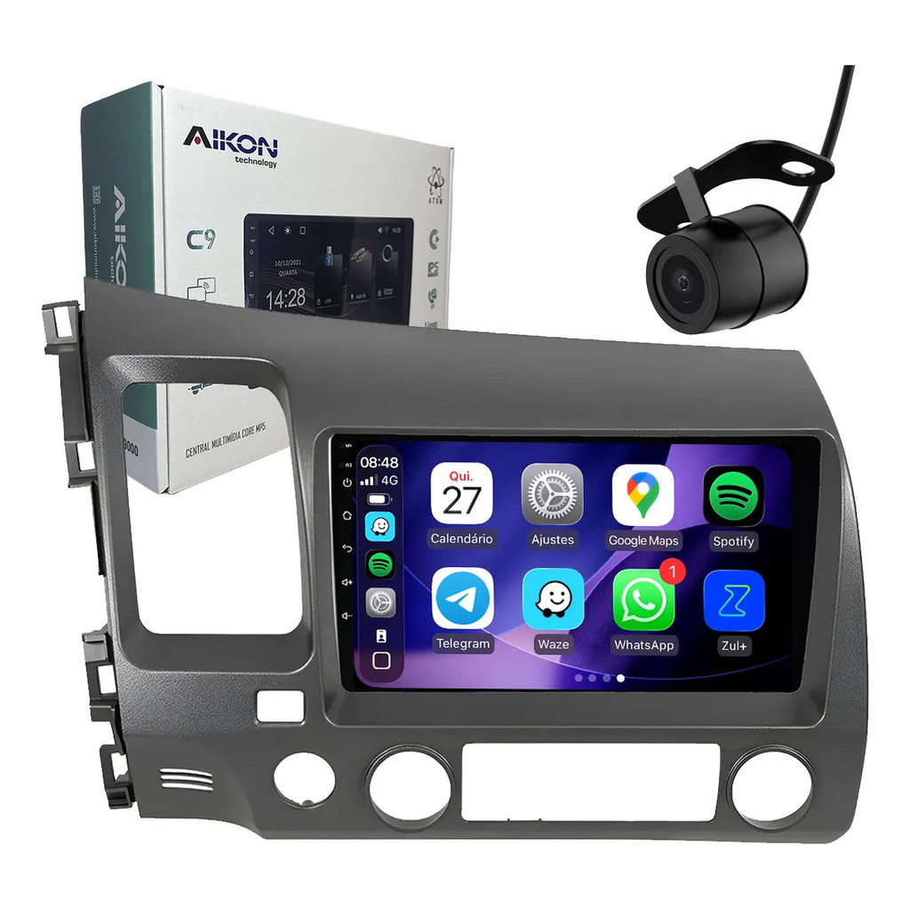 Multimidia Carplay Aikon Civic 2007 A 2011 G8 + Câm De Ré