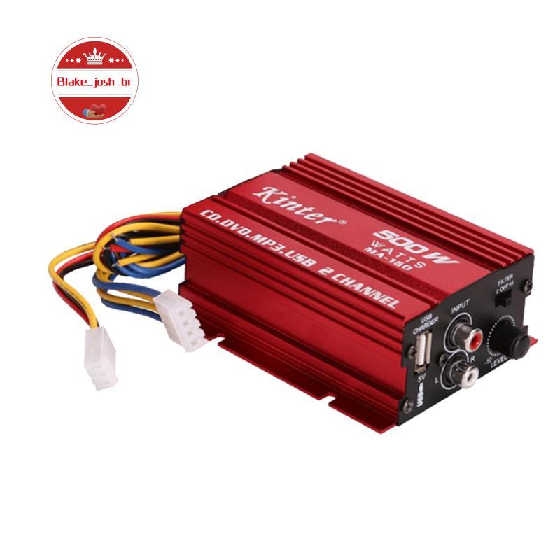 [Qualidade B] Amplificador De Áudio Para Carro Cabo 12V 2 Canais Mini Estéreo Amp Subwoofer Porta USB Mp3
