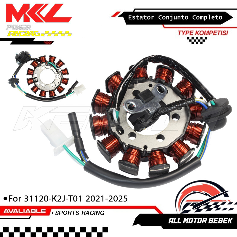 Estator Magneto Bobina de Carga Compatível Moto 2021 a 2025 Encaixe Exato Código 31120-K2J-T01