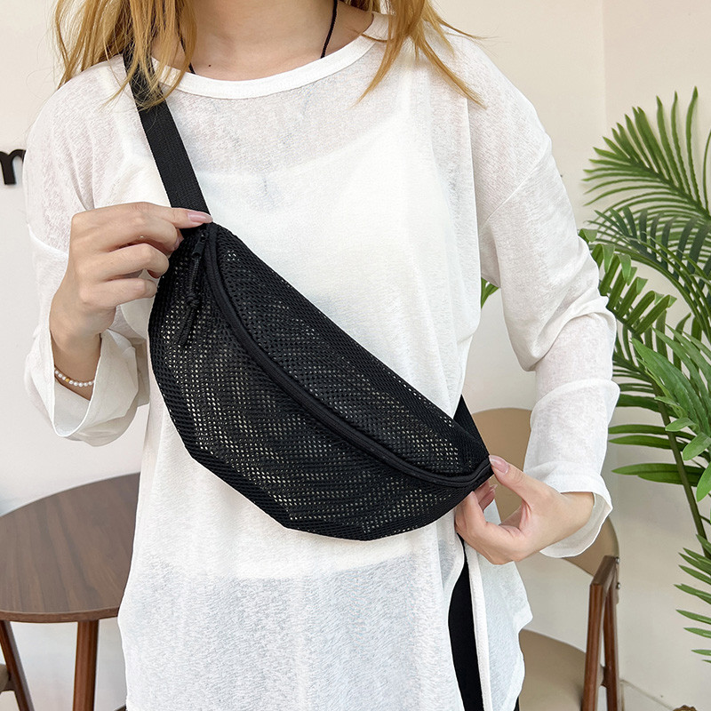 Bolsa de cintura de grande capacidade respirável Casual bolsa de ombro moda malha mensageiro saco máquina auditiva saco 