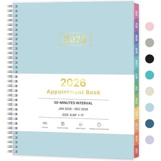Agenda de Consultas 2026, Planejador de Horários em Intervalos de 30 Minutos, Calendário Semanal e Mensal 2026, Jan 2026