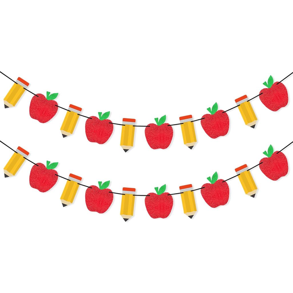 2 Pieces Pencil Apple Banner for Back to School Decorations, First Day of School