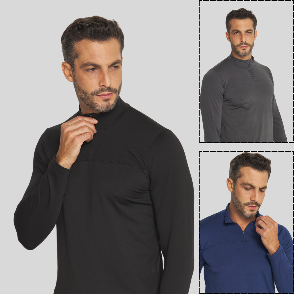 Blusa Termica Masculina Flanelada Ziper Gola Alta Peluciada Frio Inverno