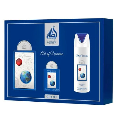 Kit de Perfume e Desodorante Corporal Árabe Lattafa Pride Art Of Universe - 3 Em 1