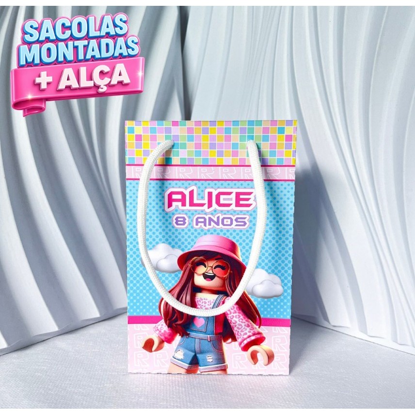Sacolinha P Roblox Rosa Personalizada | Roblox Menina | Sacolinha Surpresa | Lembrancinha Festa infantil | Aniversário