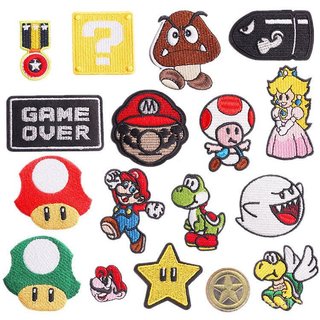 Patch bordado do popular novo personagem de desenho animado Mario, emblema bordado de personagem de jogo, patch bordado 