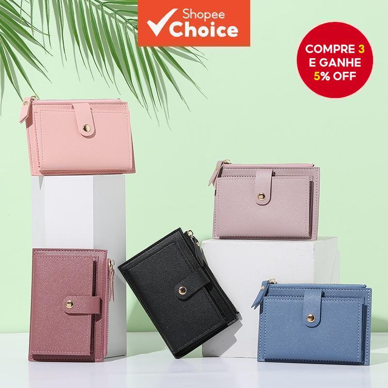 Moda Feminina Cor Sólida Multi-slot Porta-Cartões Mini Carteira De Couro PU