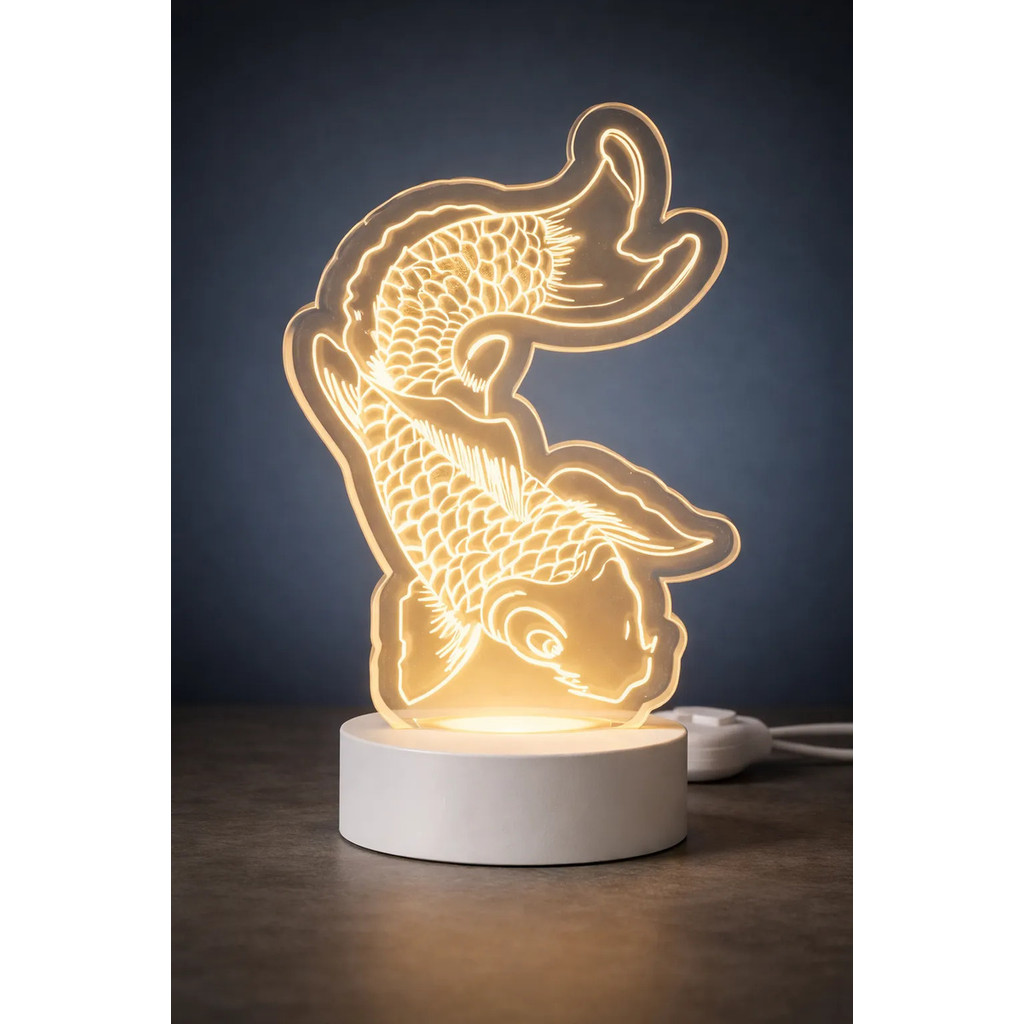 Imagem Luminária 3d Peixe Carpa Japonesa Abajur Led Decoração Zen