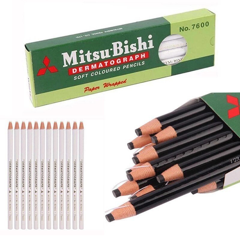 Em estoque 12 peças Caneta Marcadora Dermograph 7600 UNI Branca e Preta do Japão para Microblading e Marcação de Sobranc