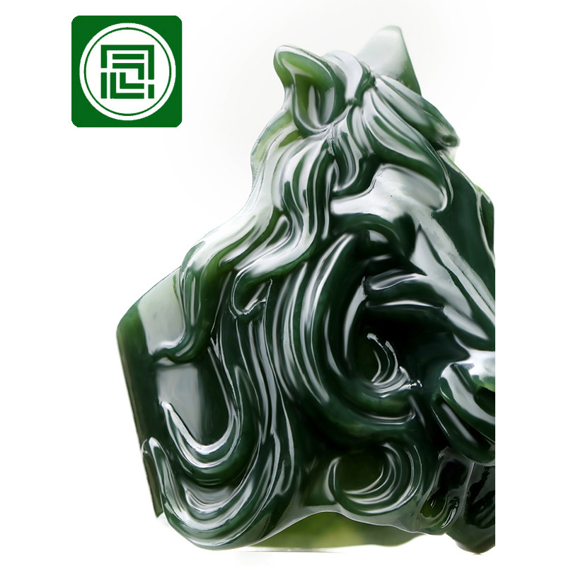 Nianyu Xinjiang Hetian jade chave dedo Natural preto safira anel masculino anel chave jade zodíaco cavalo cabeça Benming