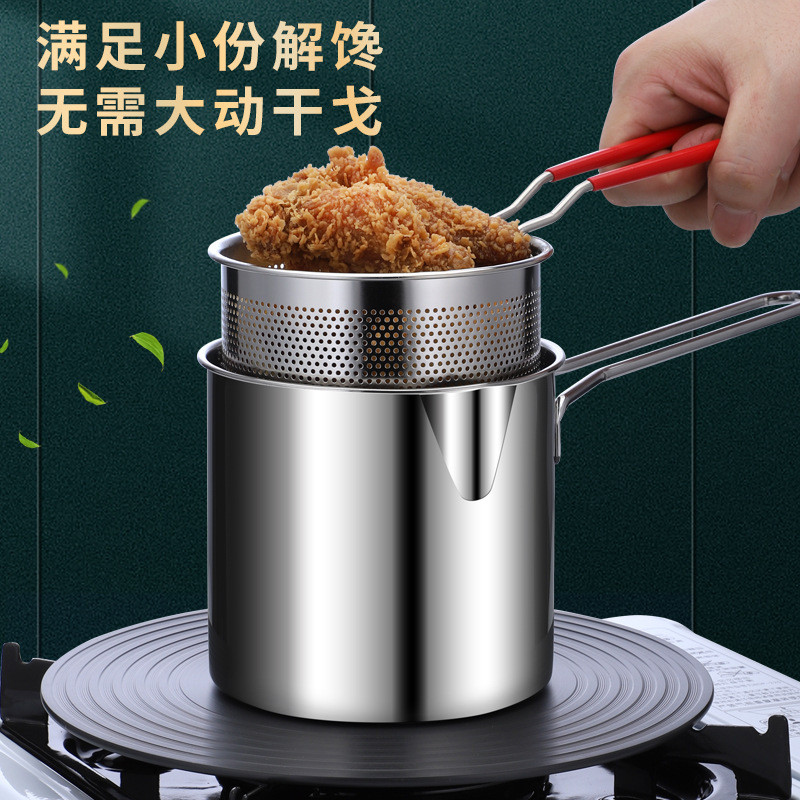 Mini Fritadeira Zhijiu em Aço Inoxidável, Panela Extra Profunda para Comida de Bebê com Cesto de Filtragem de Óleo, Frit