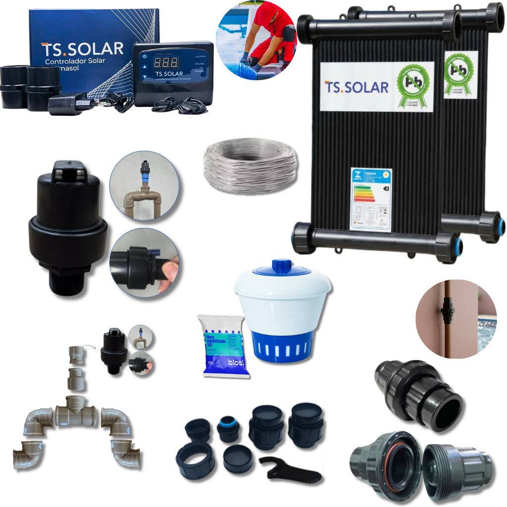 kit aquecedor solar para piscina spa jacuzzi de 5000litros aquecimento completo placas de 2m comprimento x 30cm largura
