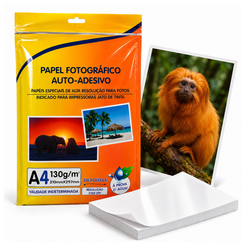 Papel Fotográfico Adesivo 130g Premium A4 Glossy 200 Folhas