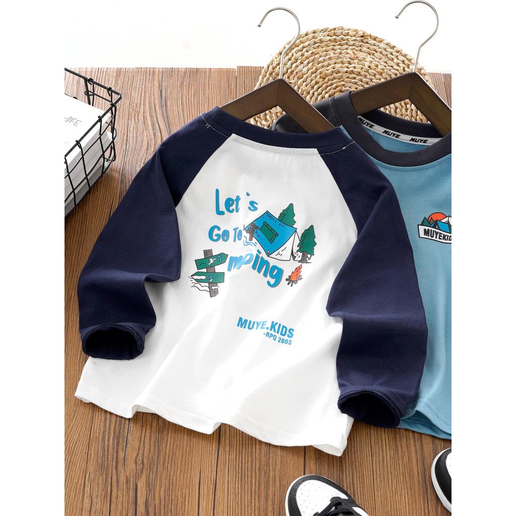Crianças de manga comprida camiseta algodão puro 2026 primavera meninos versão coreana camisa de fundo meninos bebê dos 