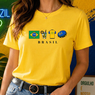 Camiseta Unissex Brasil Pandeiro Samba Torcedor Copa Brasileiro para Comemorar Algodão T-Shirt