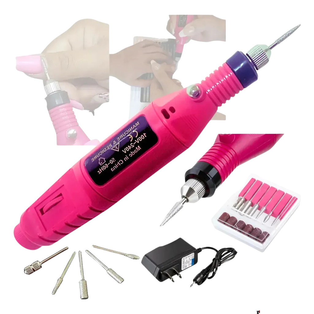 Lixadeira Motor Elétrica Lixa Unha Profissional Bivolt Rosa Rosa-chiclete  Tomate AZ-002
