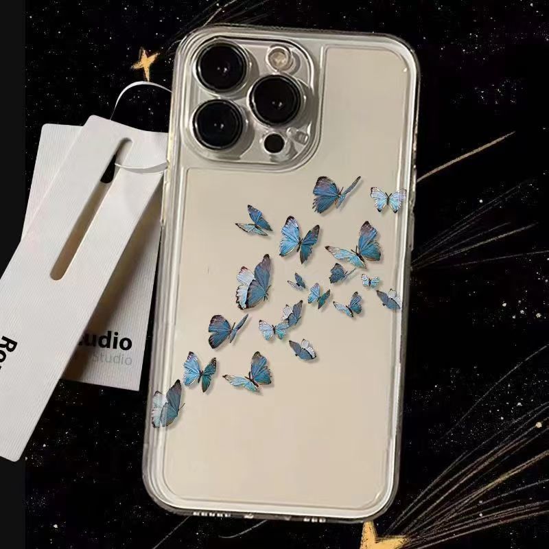 Nicho azul borboleta voadora iPhone17Promax capa de telefone adequada para Apple 16pro espaço case max case
