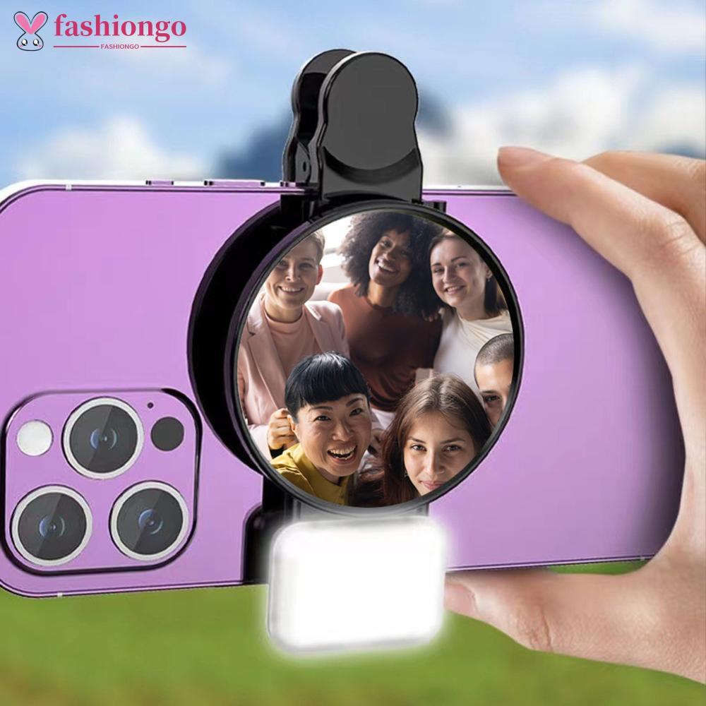 FASHIONGO Universal Phone Camera Ring Mirror Com Luz Câmera Traseira Selfie Refletor Clip-on Maquiagem Bolsa De Armazena