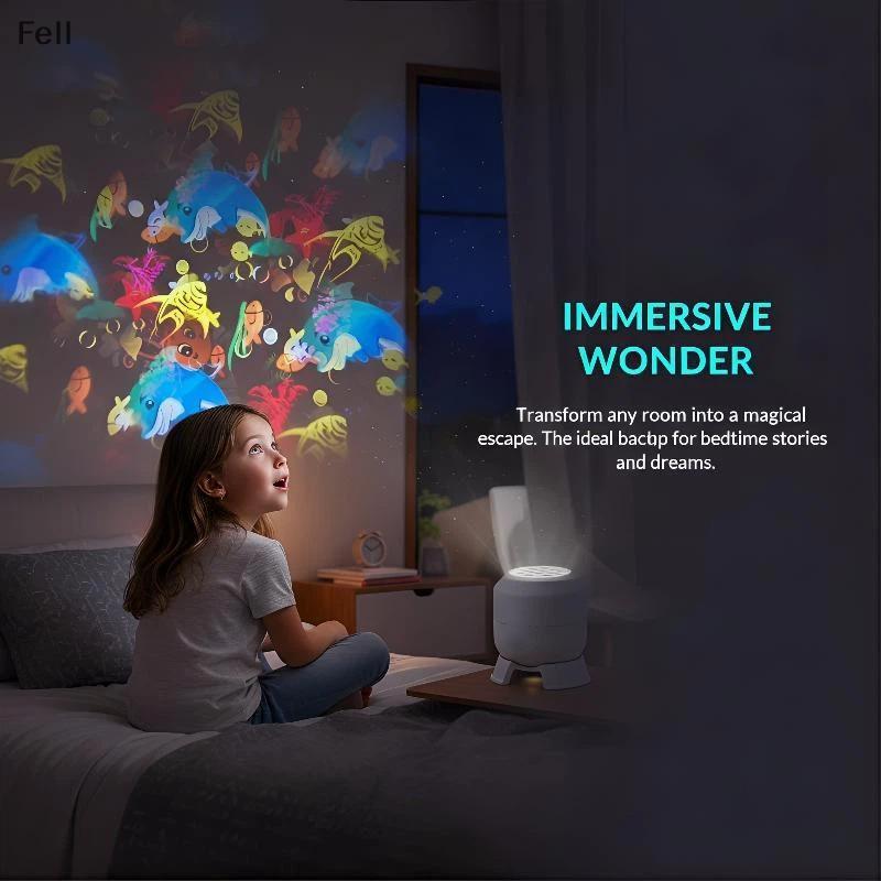 [Fel] LED Ocean Projector Light 360 Graus Girando Lâmpada Noturna Dinâmica Alimentada Por USB Para Quarto Crianças Decor