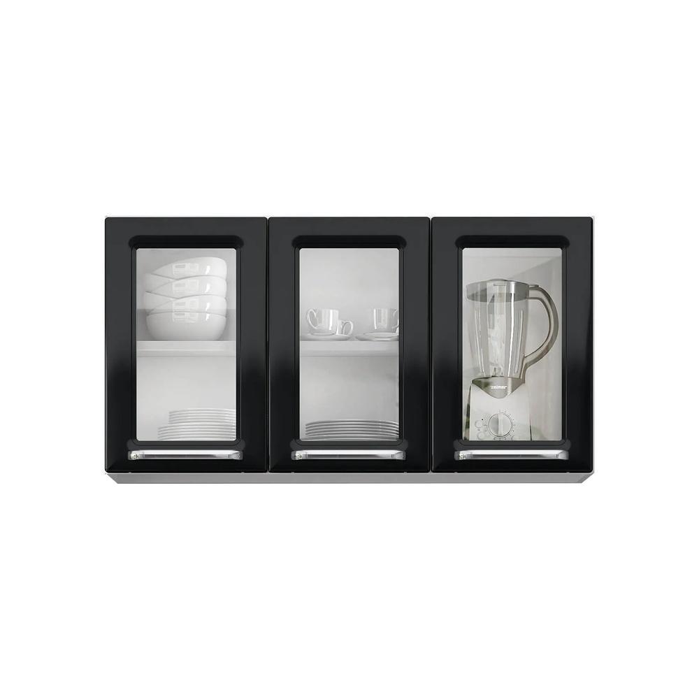 Armário Aéreo de Cozinha Itatiaia Luce 3 Portas com Vidro Preto IPV3-105