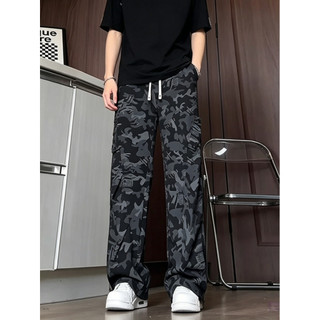 Calças de corda camufladas americanas masculinas, Design de verão, sensação plissada, macacão de paraquedas, calças casu