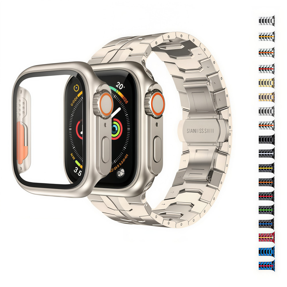 Pulseira De Aço inoxidável Iron Man+Mudar Para Ultra Capa Kit Para Apple Watch 1