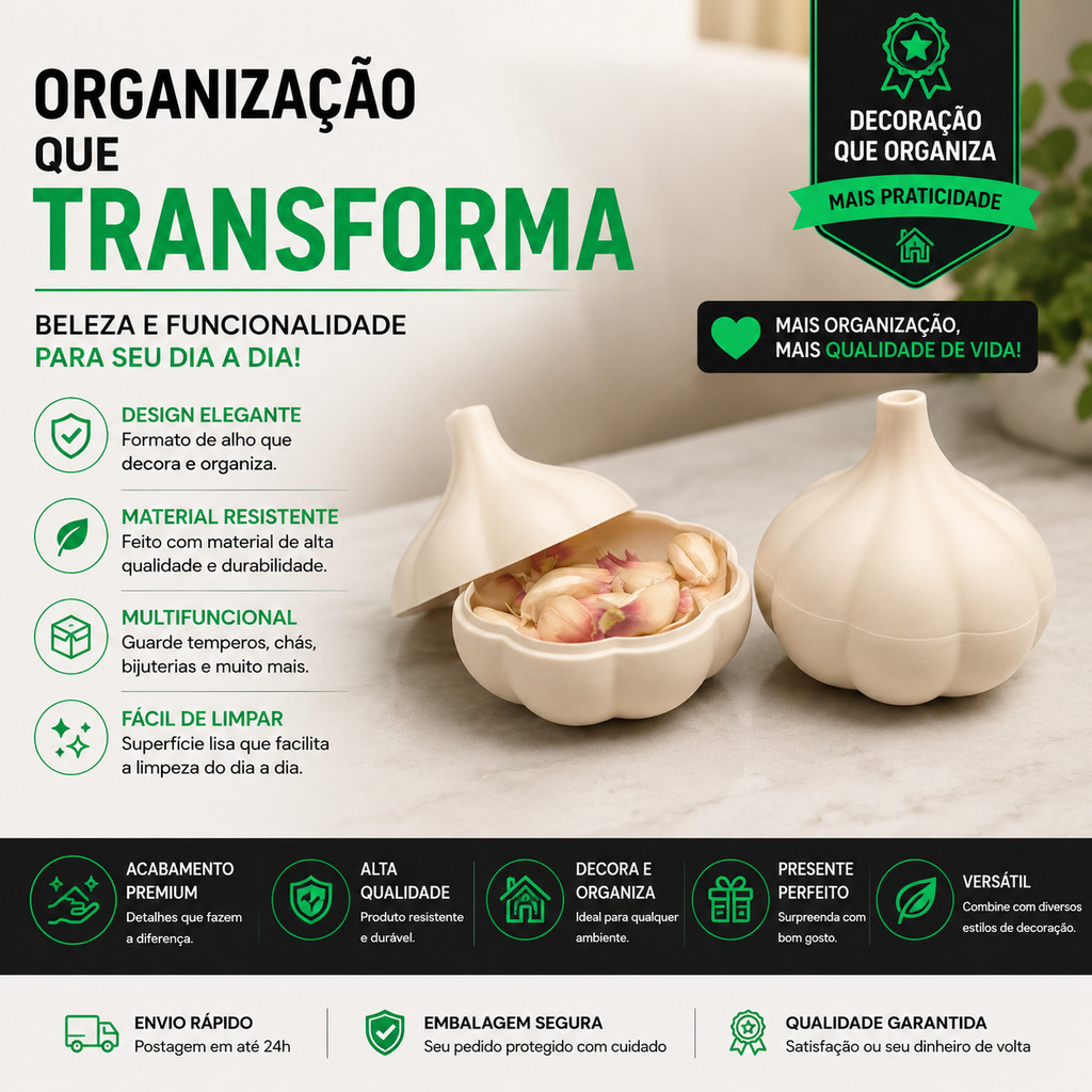 Pote Porta Temperos Formato Alho – Organizador Decorativo Sofisticado para Cozinha Moderna