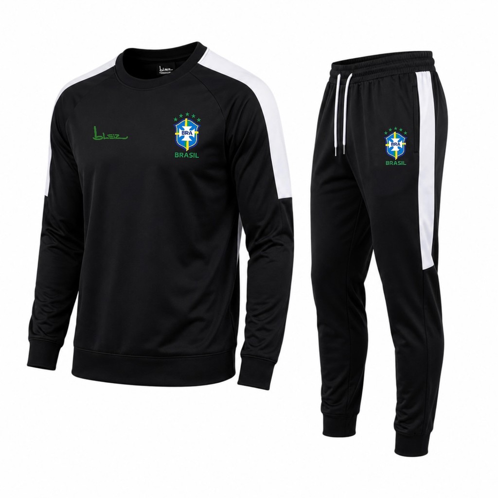 Conjunto de Frio Brasil Masculino Dry Fit Esportivo Casaco e Calça Jogger Kit Inverno Seleçao