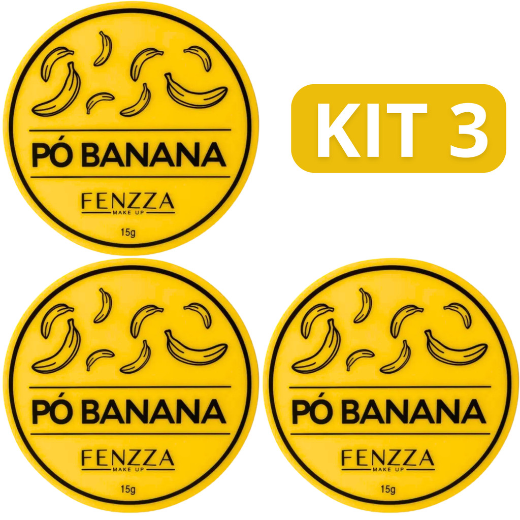 Kit 3 Pó Banana Solto Facial Fixador e Finalizador À Prova D'água Make Up Fenzza