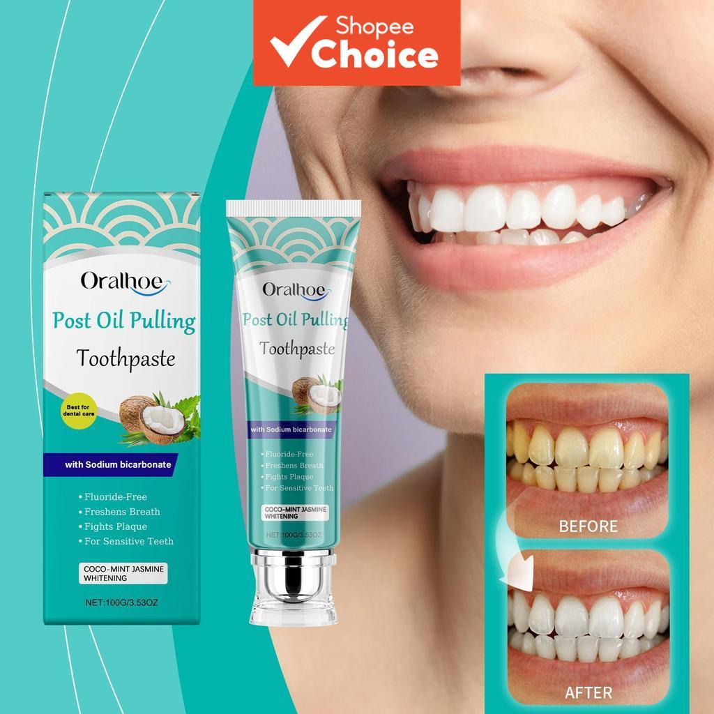 Pasta de Dente Pós-Oil Pulling 100 g, Coco-Menta-Jasmim, Clareia os Dentes, Refresca o Hálito, Combate a Placa, Para