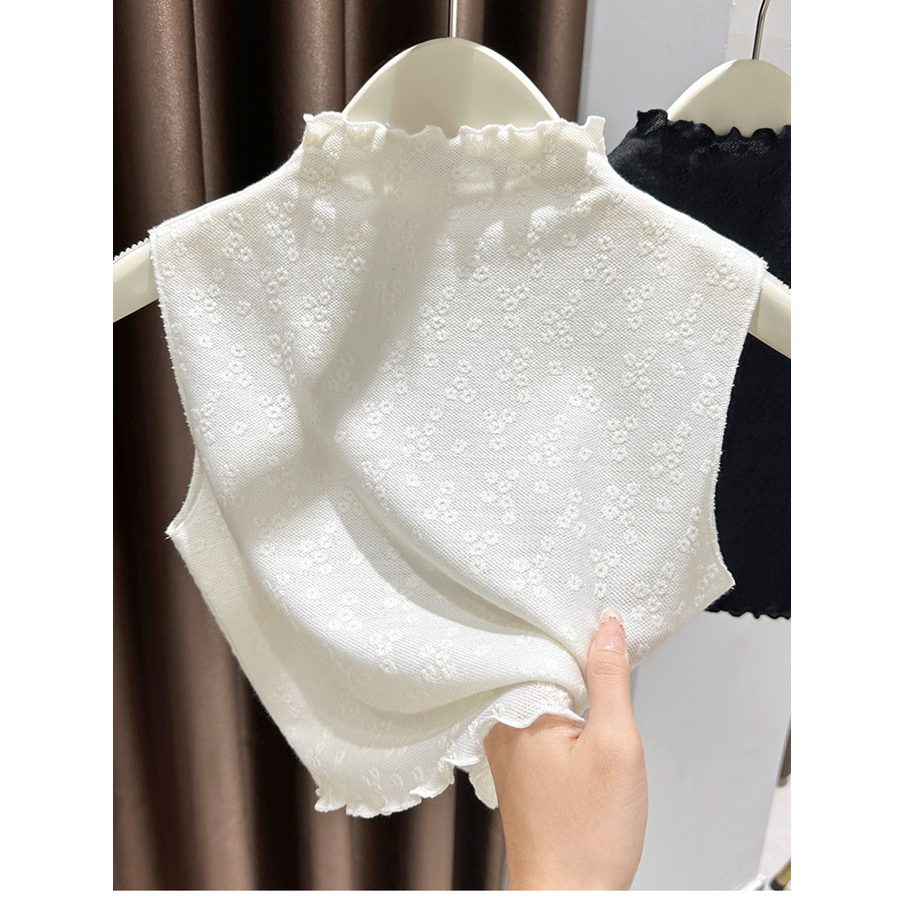 Branco fungo borda meia gola alta colete de renda feminino 2025 novo estilo High-End renda sem mangas camisa de fundo to