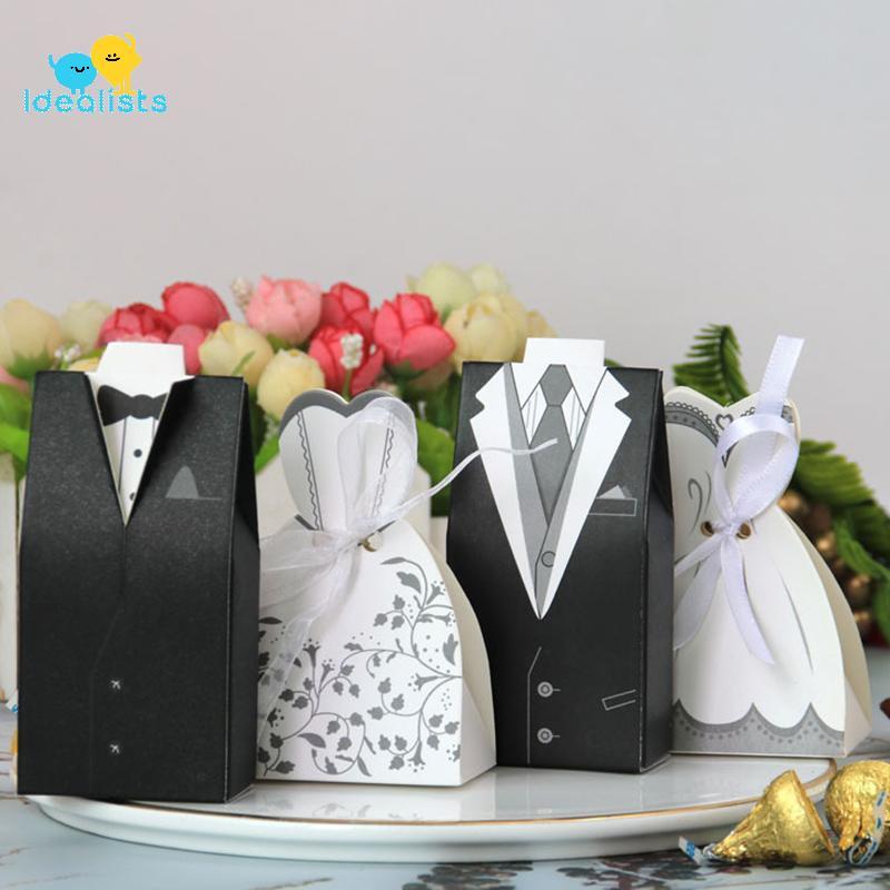 Idealistas 20 Pçs/Lote Vestidos De Noiva E Noivo Caixa De Doces De Casamento Sacos De Presente DIY Decoração Agradável