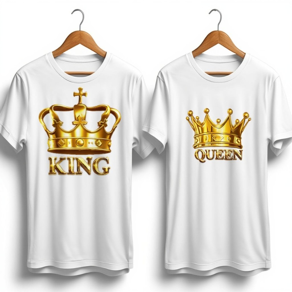 Camisa Casal King Queen Estampa Premium Coroa Dourada Confortável Moda Masculina Feminina 100% Algodão Premium