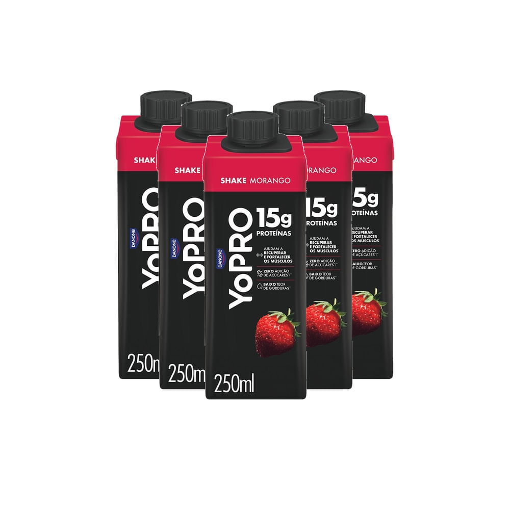 Kit 5 YoPRO Bebida Láctea UHT Morango 15g de proteínas 250ml