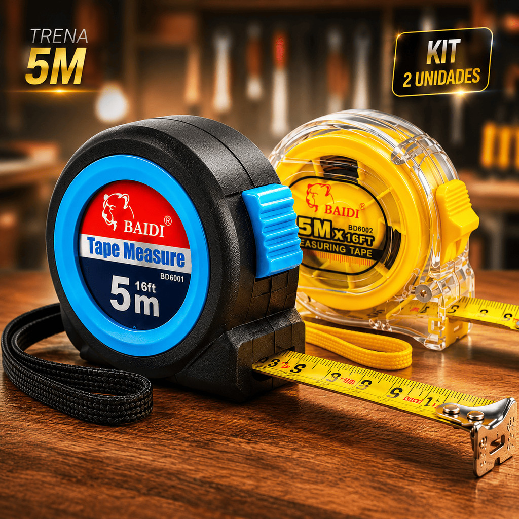 Kit Trena Profissional 5m Baidi Aço Reforçado com Trava Automática Clip Cinto Medição Precisa Manual