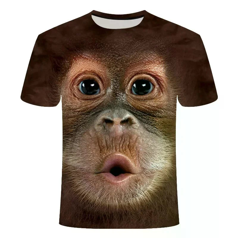 Verão 3D Camiseta Impressão Animal Macaco Gorila Manga Curta Engraçado Casual Topo Masculina Tamanho Grande T Camisa Top