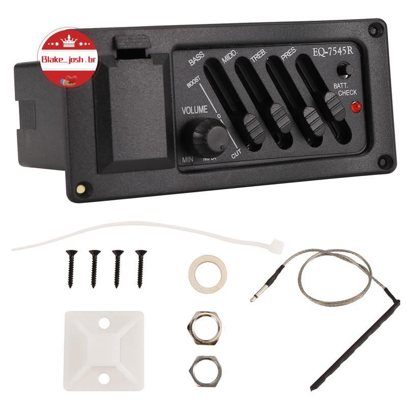 [Qualidade B] Kit Completo EQ Pré-Amplificador Mais Captador Para Guitarra Acústica 7545R-4 Bandas Controle De Colume ,