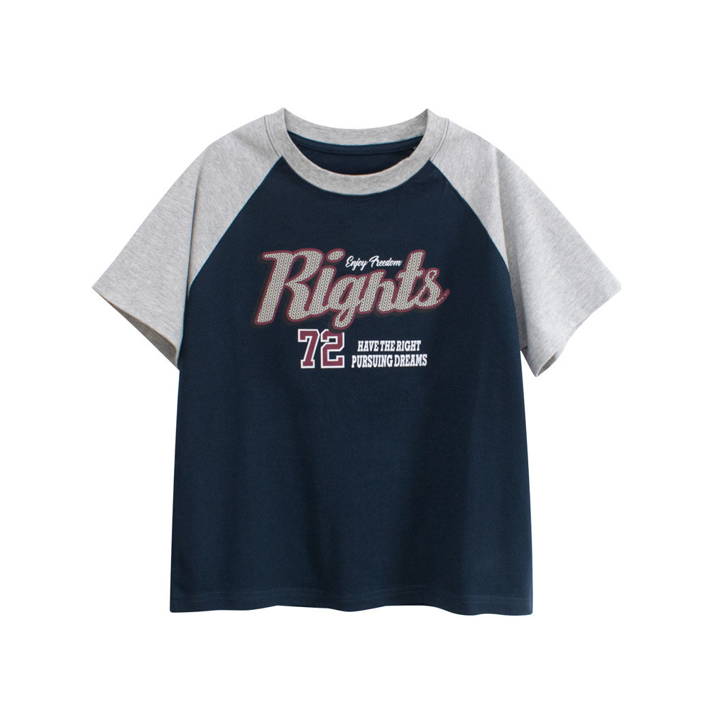 Grrr marca penteado algodão puro médio grande crianças usar carta de manga curta camiseta 2026 verão solto meninos pai @