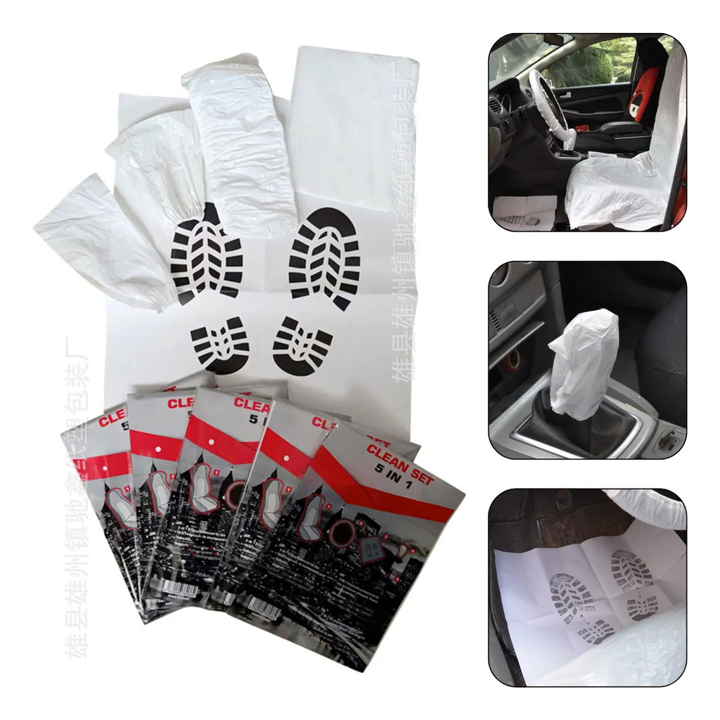 Kit de Capas Protetoras Para Banco Dianteiro Volante Câmbio Freio Assoalho 5 Em 1 Descartável Para Veículos Universal