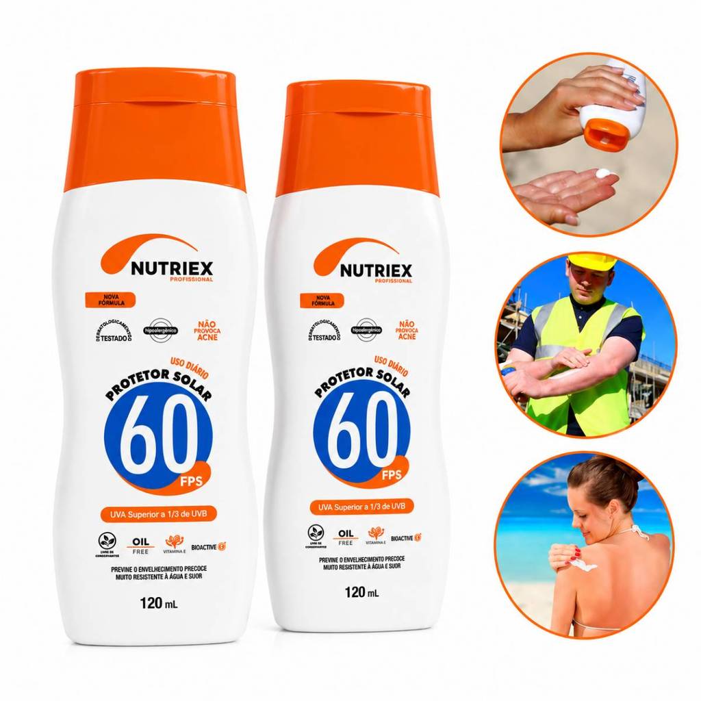 Protetor Solar Profissional FPS 60 Nutriex Hipoalergênico Kit 2un