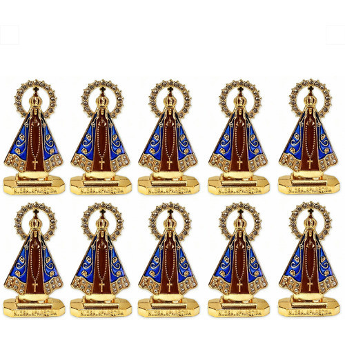 Kit 10 Santinha Imagem Nossa Senhora Aparecida Painel Carro Dourado